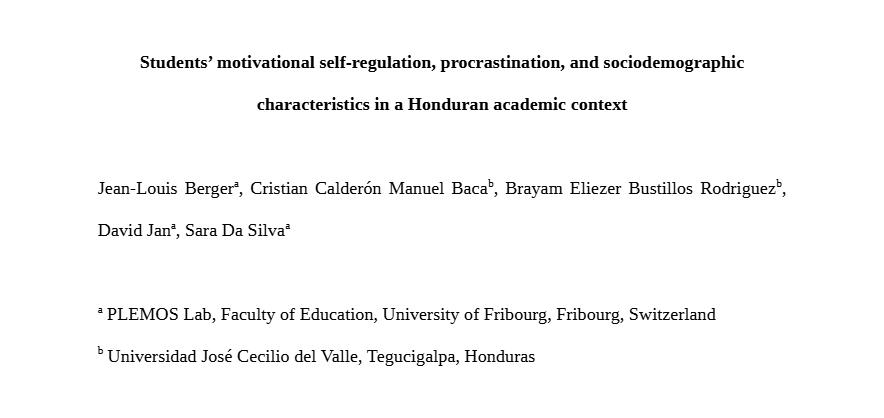 Students’ motivational self-regulation, procrastination, and sociodemographic characteristics in a Honduran academic context